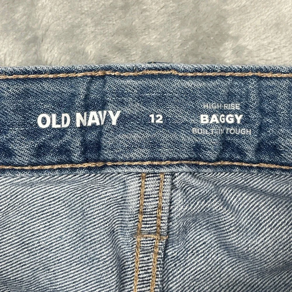 Old Navy Cargo Jeans Kids Size 12 Blue High‎ Rise Baggy Built-In Tough Wide Leg